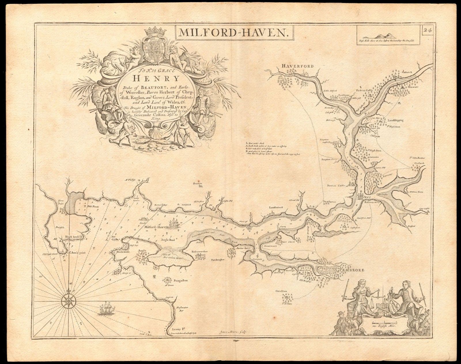 'Milford Haven' sea chart. Haverfordwest Pembroke Daugleddau. COLLINS c1774 map
